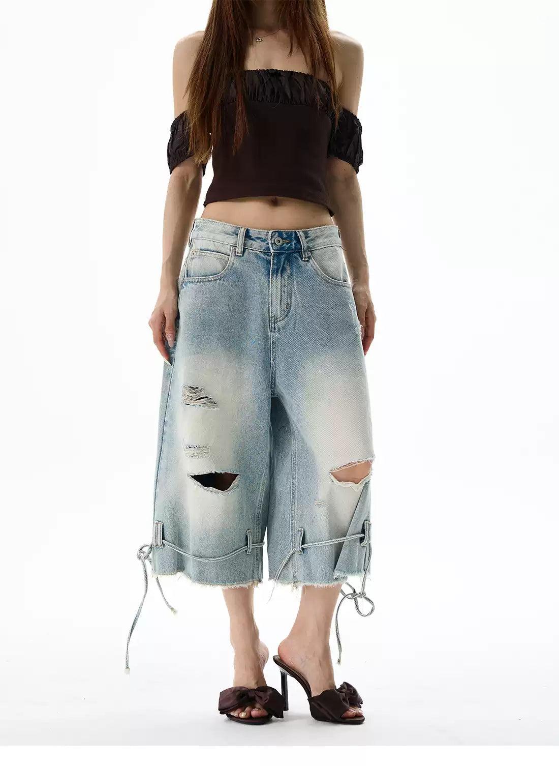 Raw End String Detail Denim Shorts Korean Street Fashion Shorts By 77Flight Shop Online at OH Vault