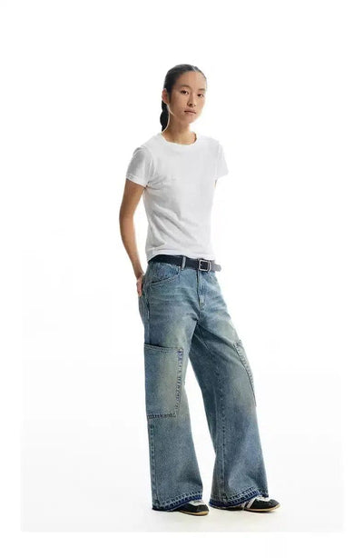 Washed & Faded Cargo Jeans Korean Street Fashion Jeans By Conp Conp Shop Online at OH Vault