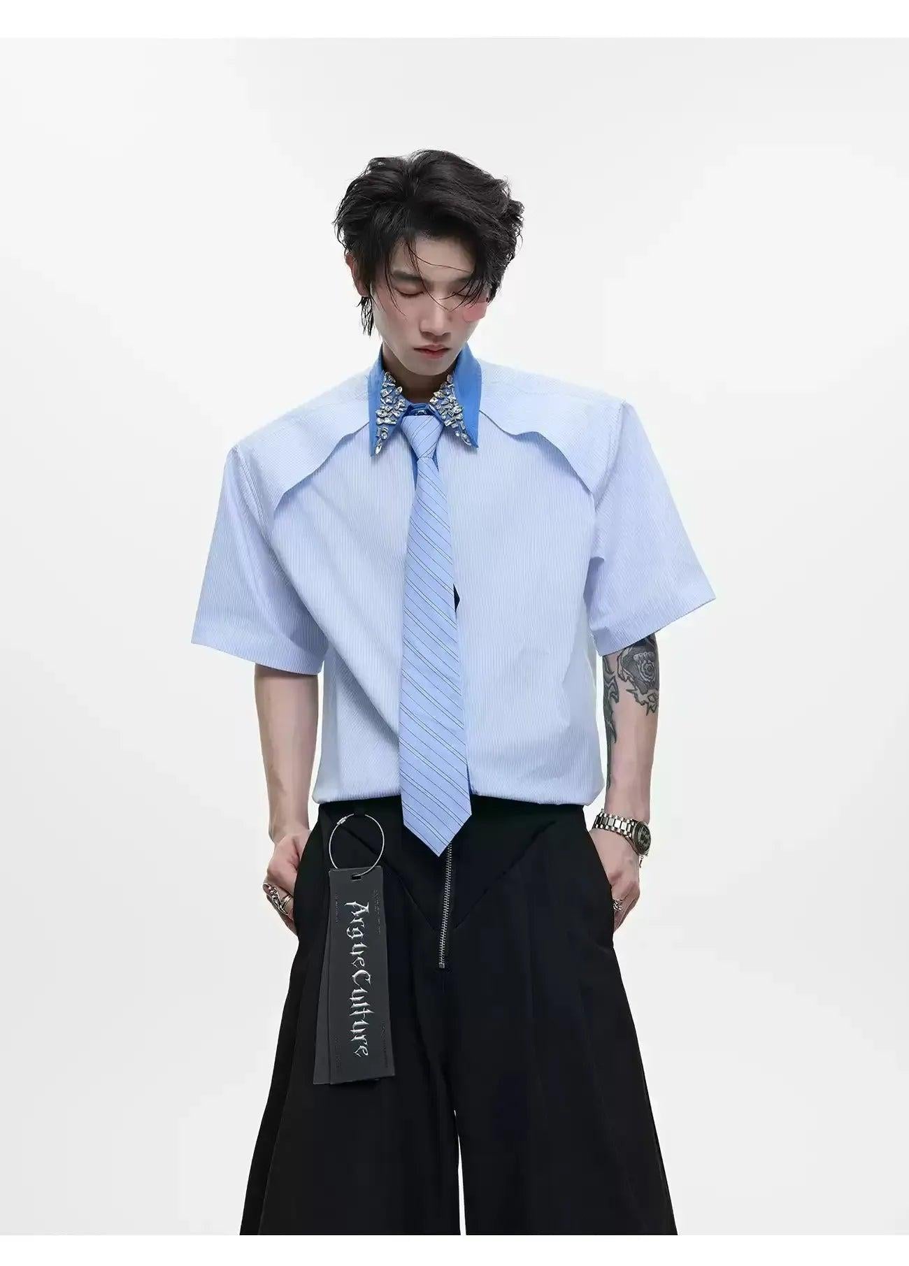 Diamond Striped With Tie Shirt Korean Street Fashion Shirt By Argue Culture Shop Online at OH Vault
