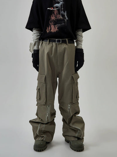 Zipped Detail Cargo Pants Korean Street Fashion Pants By Ash Dark Shop Online at OH Vault