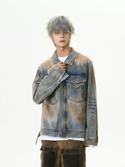 Washed Stitched Pocket Denim Jacket Korean Street Fashion Jacket By MaxDstr Shop Online at OH Vault