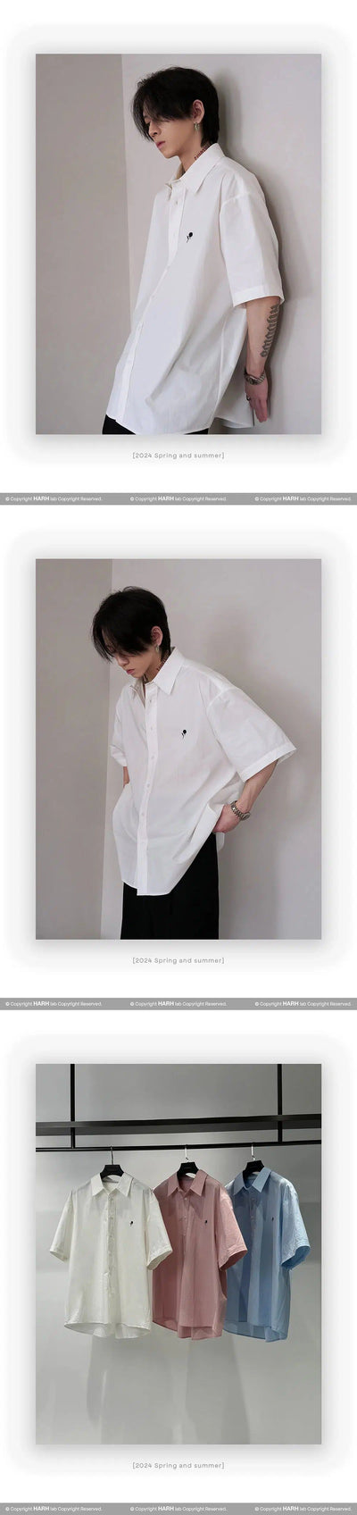 Rose Embroidery Clean Fit Shirt Korean Street Fashion Shirt By HARH Shop Online at OH Vault
