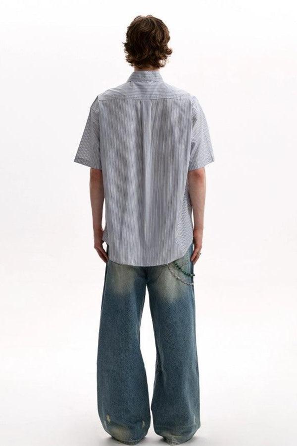 Flap Pocket Striped Shirt Korean Street Fashion Shirt By A PUEE Shop Online at OH Vault
