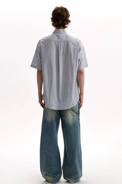Flap Pocket Striped Shirt Korean Street Fashion Shirt By A PUEE Shop Online at OH Vault