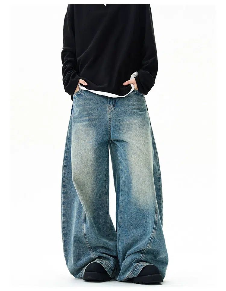 Faded Wide-Leg Scimitar Jeans Korean Street Fashion Jeans By A PUEE Shop Online at OH Vault