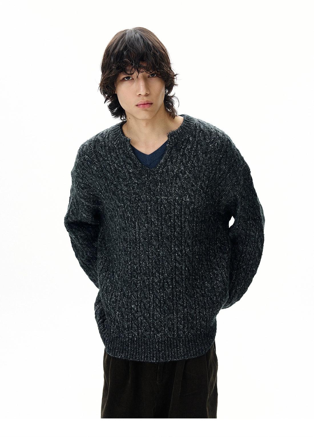 Cable Knit V-Neck Sweater Korean Street Fashion Sweater By 77Flight Shop Online at OH Vault