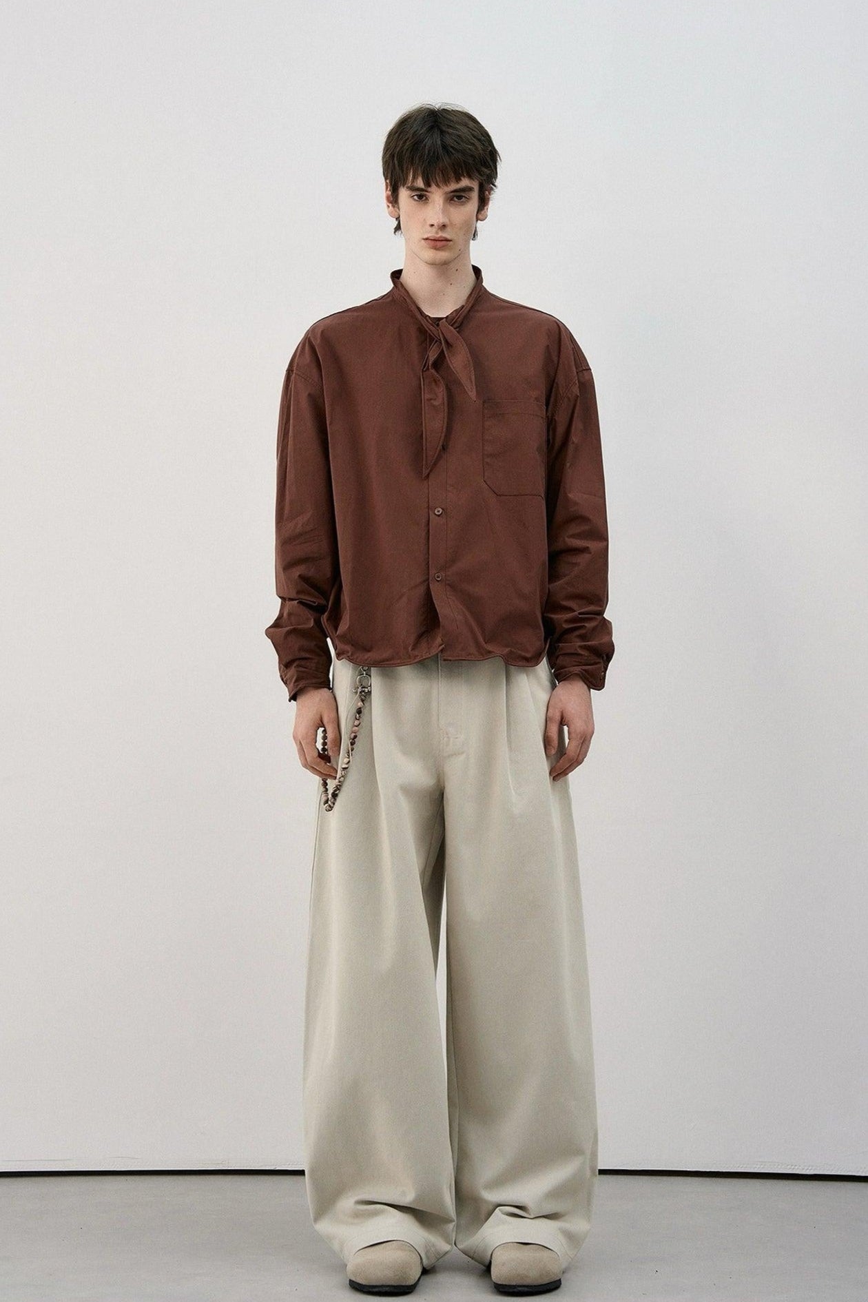 Tie Neck Scarf Buttoned Shirt Korean Street Fashion Shirt By MaxDstr Shop Online at OH Vault