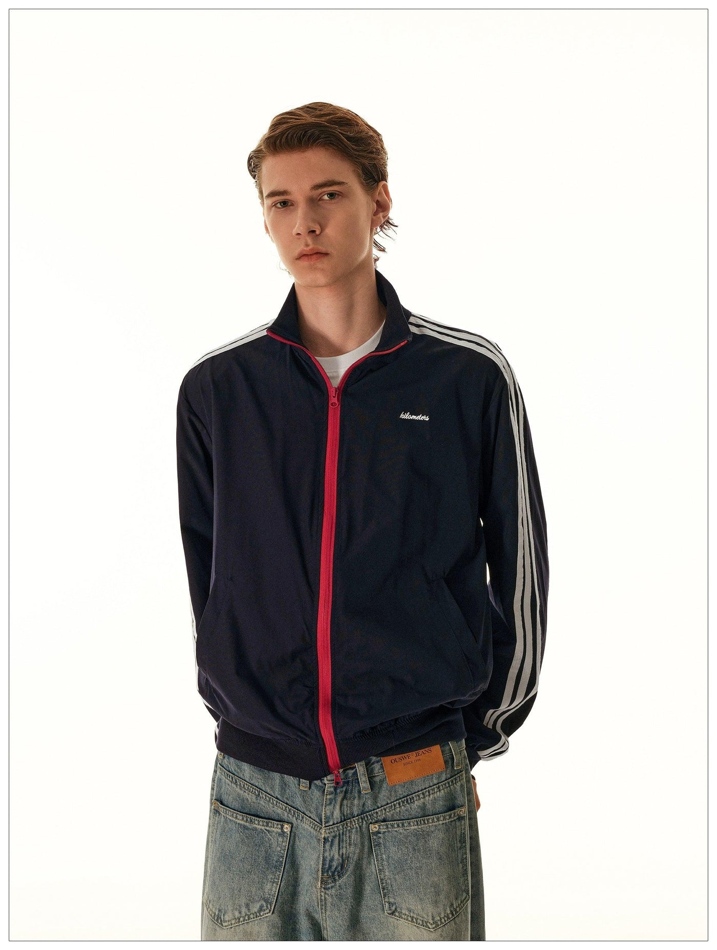 Contrast Two Zips Striped Jacket Korean Street Fashion Jacket By Mr Nearly Shop Online at OH Vault