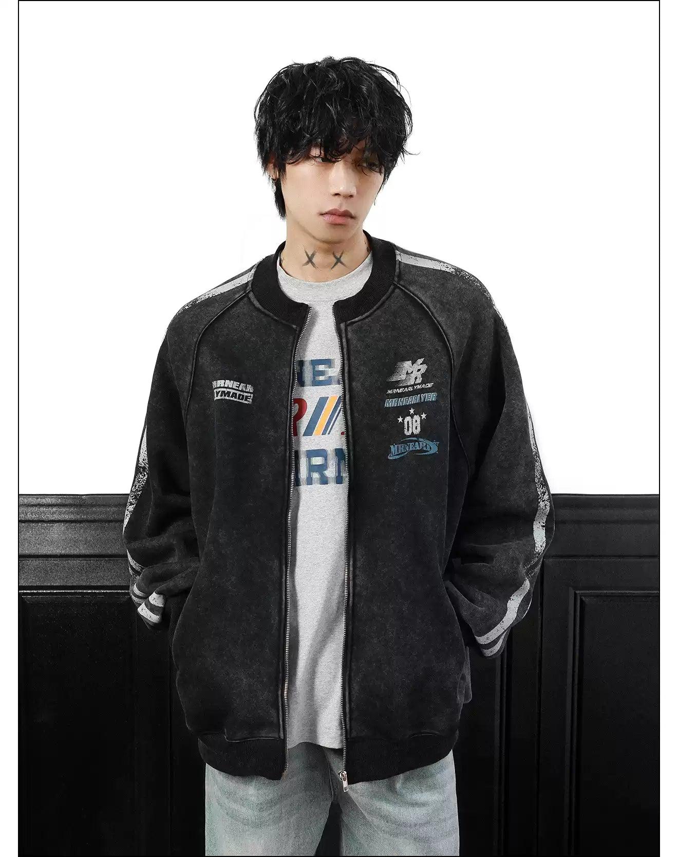 Washed Sporty Print Jacket Korean Street Fashion Jacket By Mr Nearly Shop Online at OH Vault