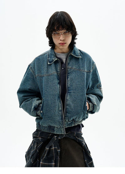 Washed Full-Zip Denim Jacket Korean Street Fashion Jacket By 77Flight Shop Online at OH Vault