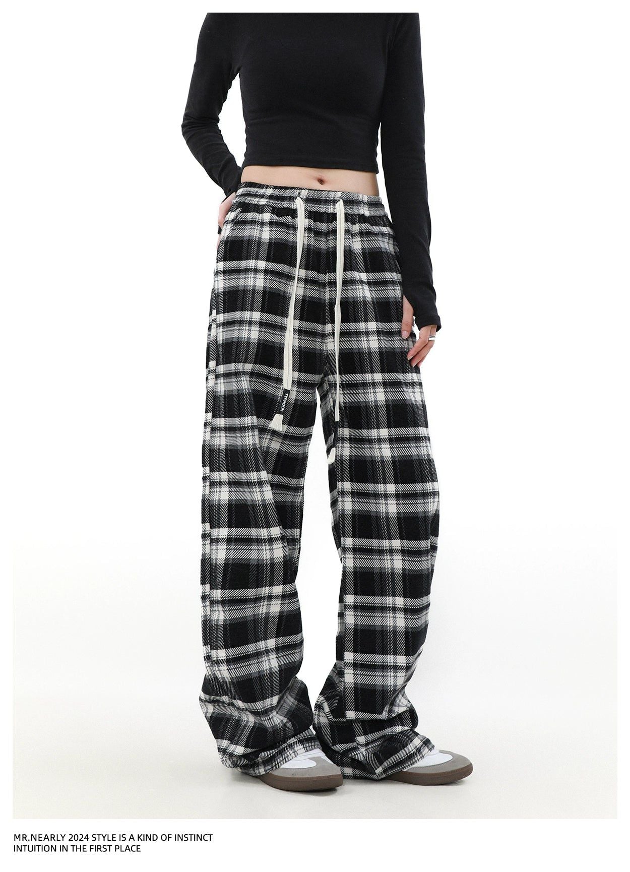 Drawstring Plaid Relax Fit Pants Korean Street Fashion Pants By Mr Nearly Shop Online at OH Vault