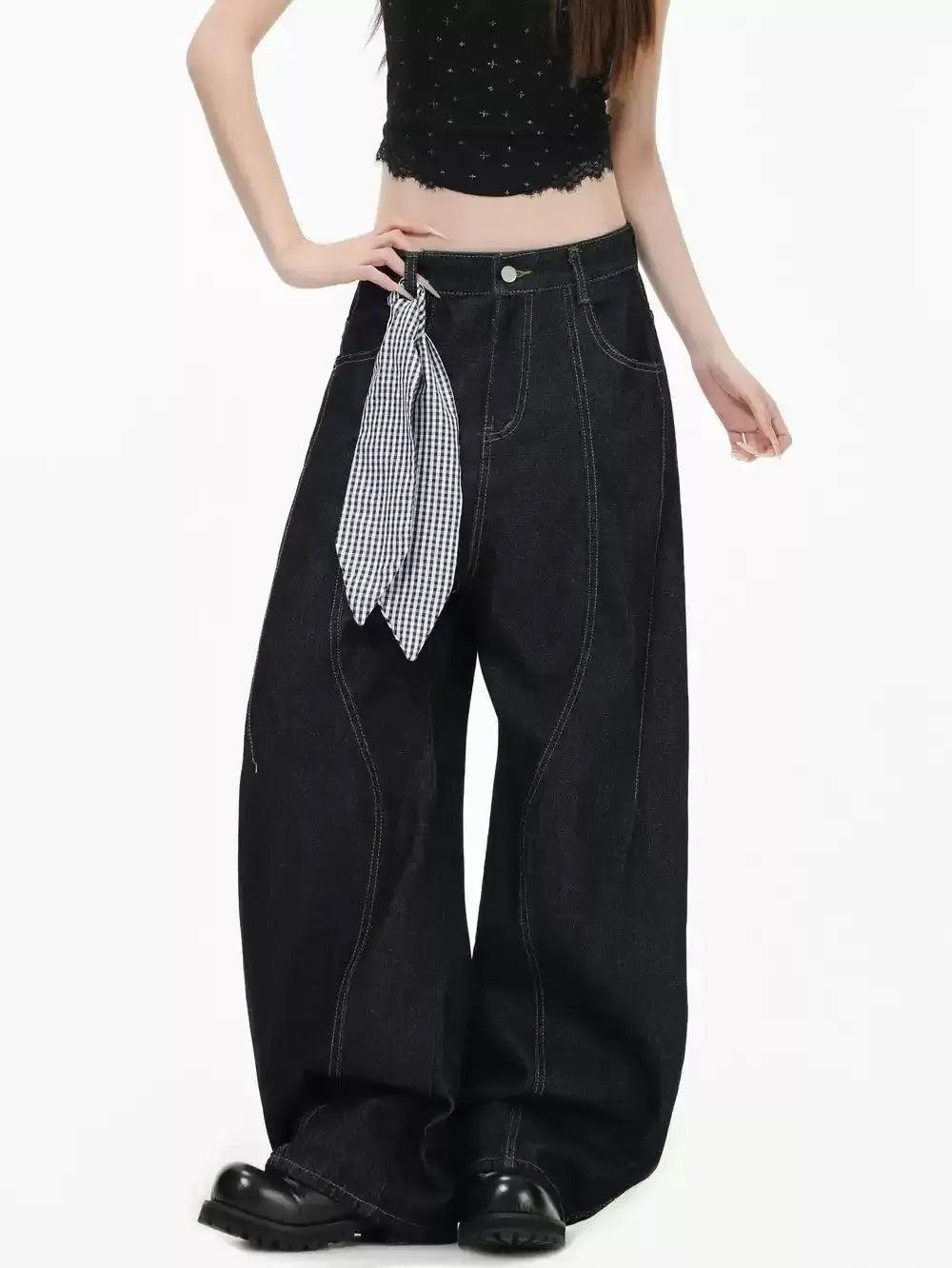 Handkerchief Detail Outlined Structured Jeans Korean Street Fashion Jeans By INS Korea Shop Online at OH Vault