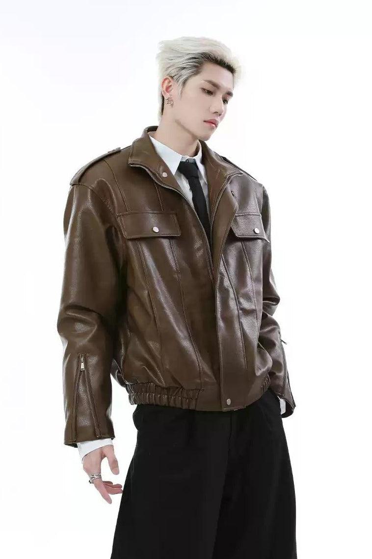 Buttoned Pockets PU Leather Jacket Korean Street Fashion Jacket By Turn Tide Shop Online at OH Vault