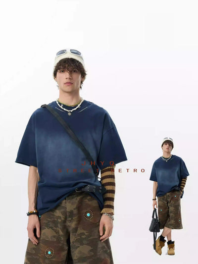 Spray Washed Irregular Neckline T-Shirt Korean Street Fashion T-Shirt By JHYQ Shop Online at OH Vault