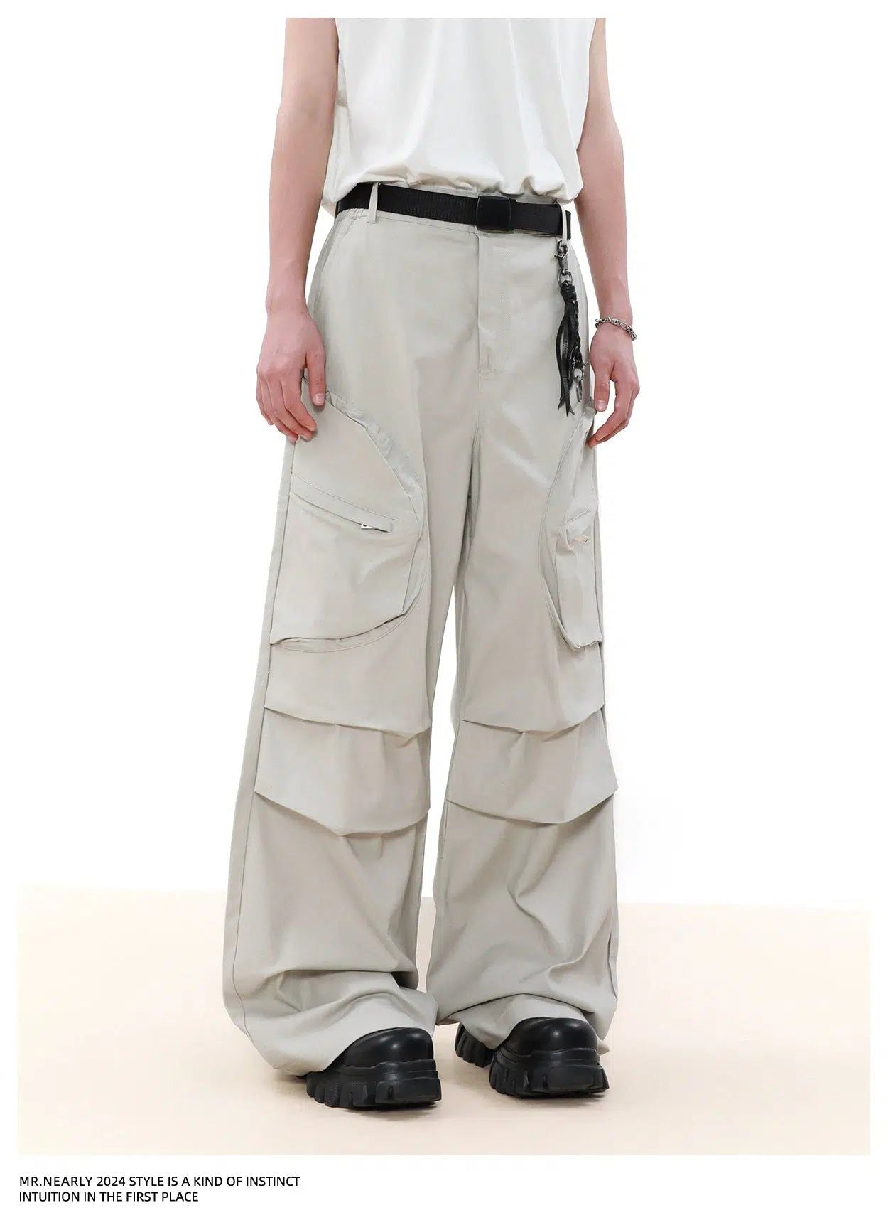 Curved Pocket Pleated Cargo Pants Korean Street Fashion Pants By Mr Nearly Shop Online at OH Vault