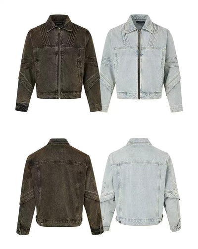 Washed Multi-Seam Denim Jacket Korean Street Fashion Jacket By Made Extreme Shop Online at OH Vault