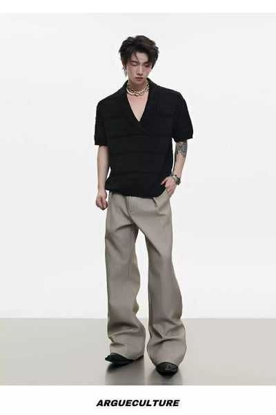 Textured V-Neck Knit T-Shirt Korean Street Fashion T-Shirt By Argue Culture Shop Online at OH Vault