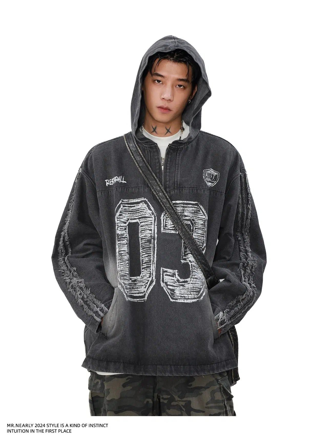 Raw Edge Sports Half-Zip Hoodie Korean Street Fashion Hoodie By Mr Nearly Shop Online at OH Vault