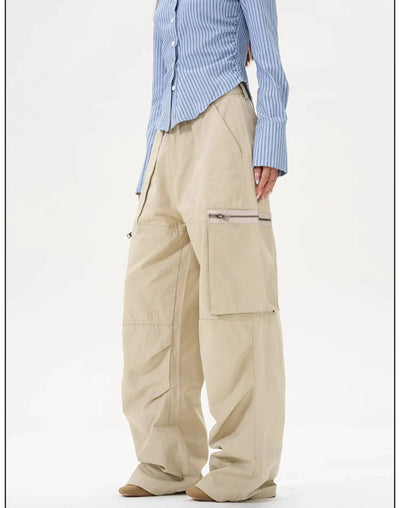 Solid Color Multi-Pocket Cargo Pants Korean Street Fashion Pants By 77Flight Shop Online at OH Vault