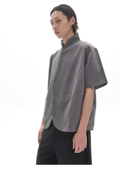 Stand Collar Curved Cut Shirt Korean Street Fashion Shirt By Pioneer of Heroism Shop Online at OH Vault