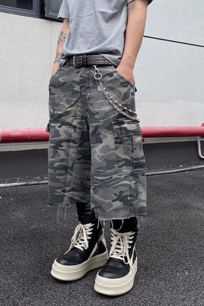 Raw End Camouflage Cargo Shorts Korean Street Fashion Shorts By Dark Fog Shop Online at OH Vault