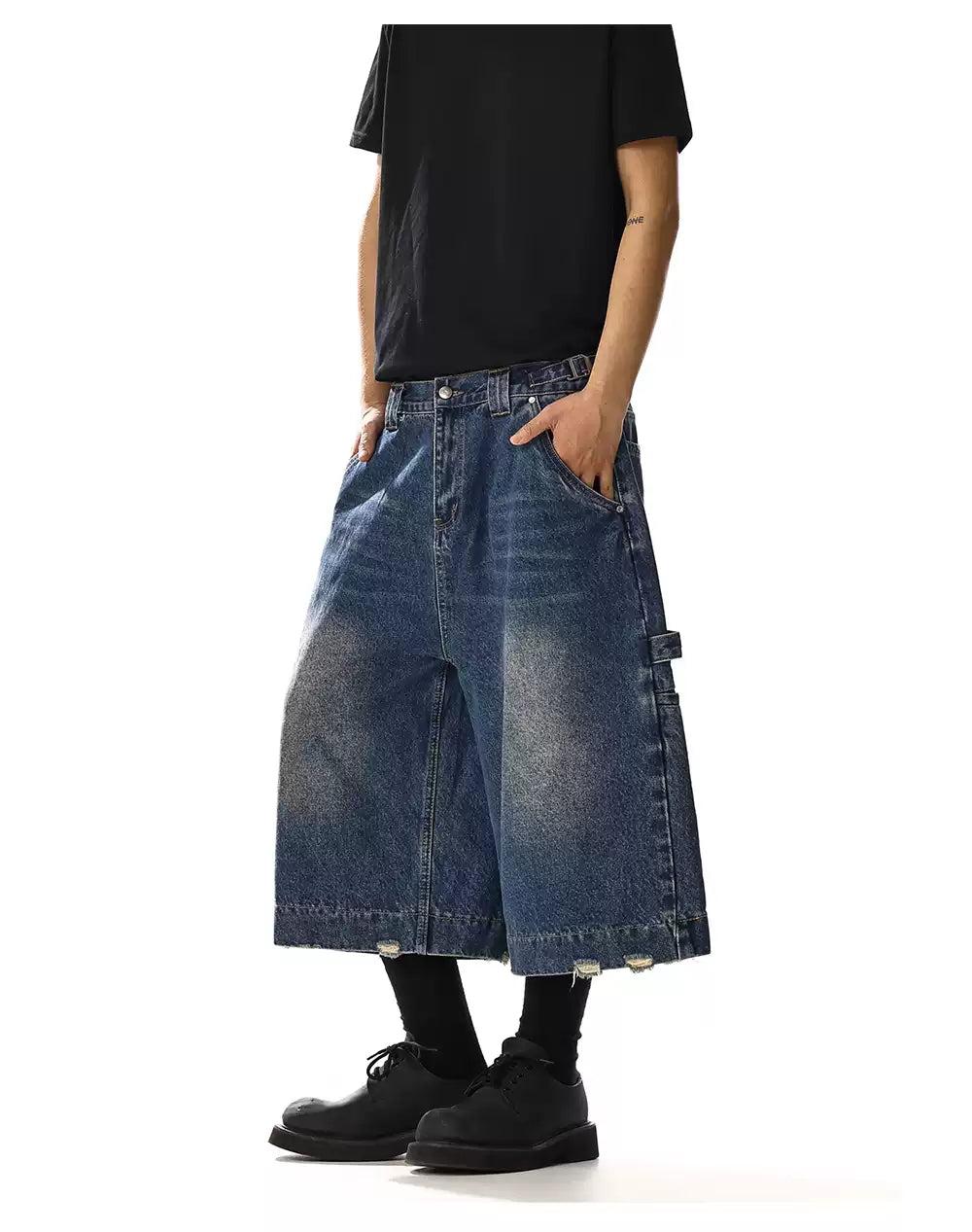 Faded Distressed Edge Denim Shorts Korean Street Fashion Shorts By MEBXX Shop Online at OH Vault