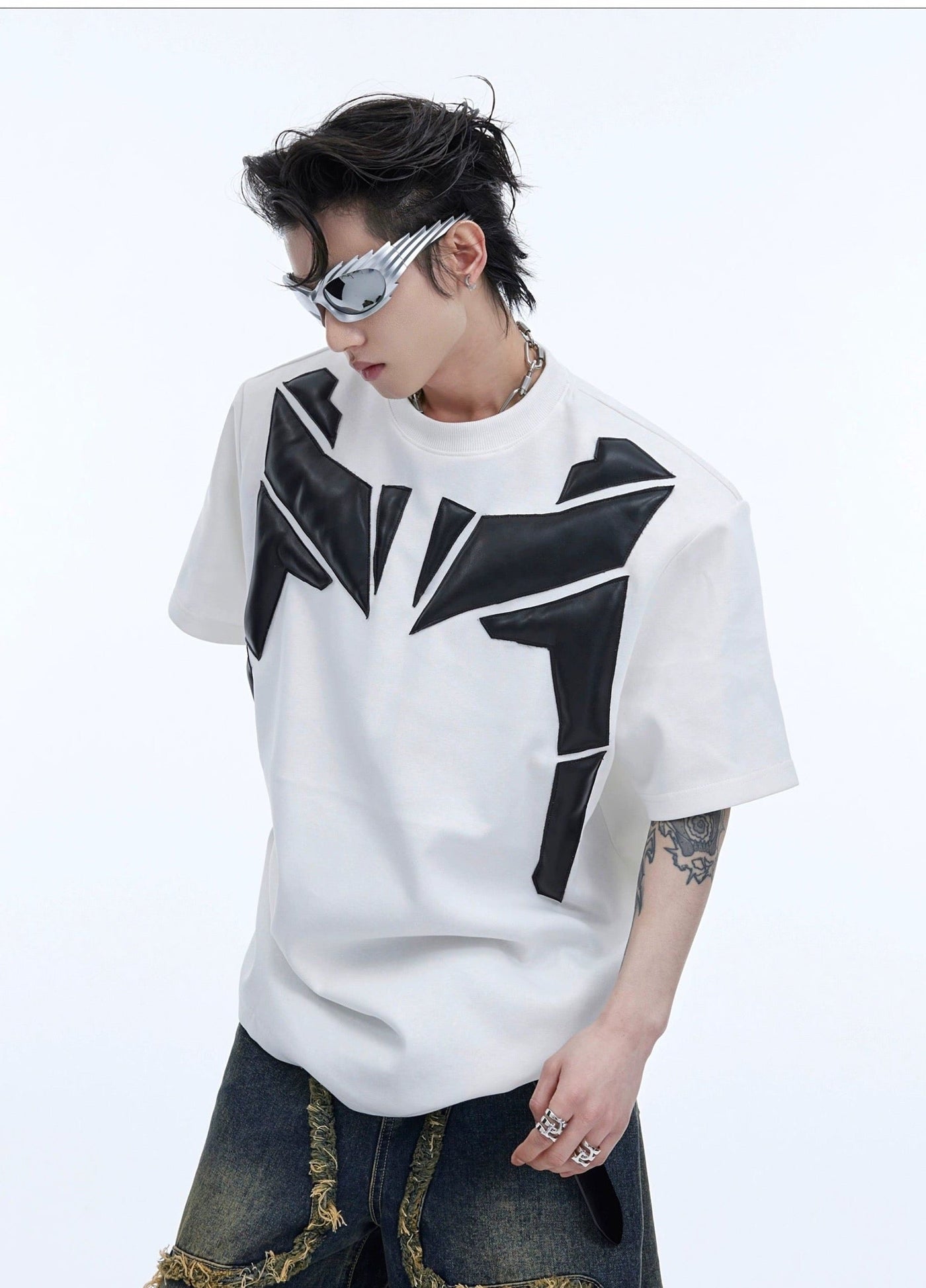 Leather Blocks T-Shirt Korean Street Fashion T-Shirt By Argue Culture Shop Online at OH Vault