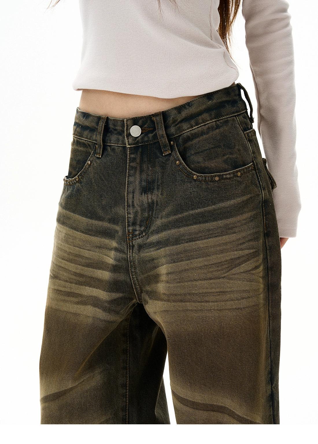 Gradient Washed Buttoned Pocket Jeans Korean Street Fashion Jeans By 77Flight Shop Online at OH Vault