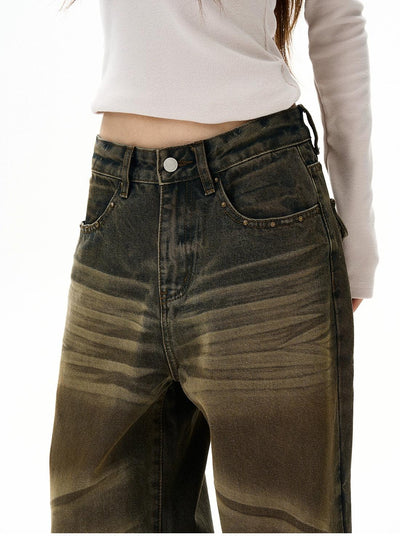 Gradient Washed Buttoned Pocket Jeans Korean Street Fashion Jeans By 77Flight Shop Online at OH Vault