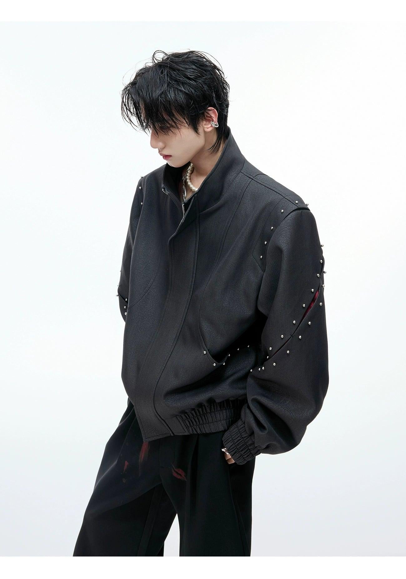 Metallic Bead Textured PU Leather Jacket Korean Street Fashion Jacket By Argue Culture Shop Online at OH Vault