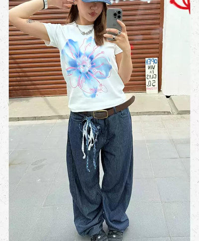 Layered Flower Casual T-Shirt Korean Street Fashion T-Shirt By Made Extreme Shop Online at OH Vault