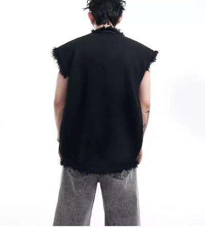 Raw Edge Knit V-Neck Vest Korean Street Fashion Vest By Slim Black Shop Online at OH Vault