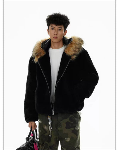 Fur Trimmed Hood Fleece Jacket Korean Street Fashion Jacket By Mr Nearly Shop Online at OH Vault