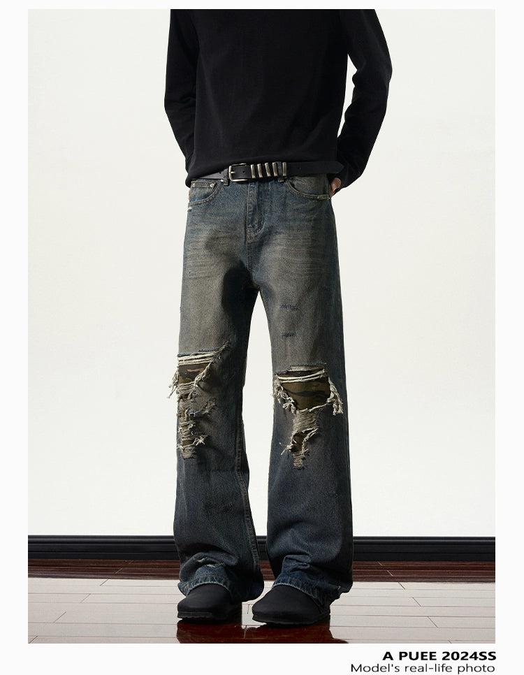 Camo Patched Ripped Jeans Korean Street Fashion Jeans By A PUEE Shop Online at OH Vault