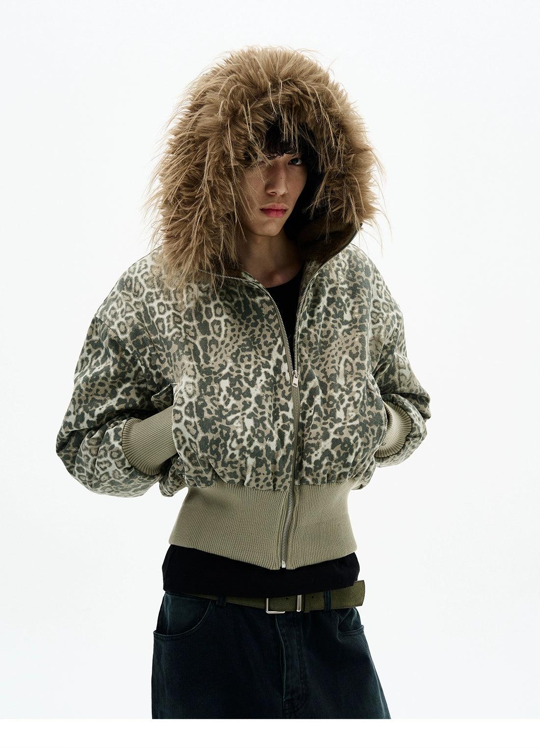 Leopard Print Ribbed Hem Cropped Jacket Korean Street Fashion Jacket By 77Flight Shop Online at OH Vault