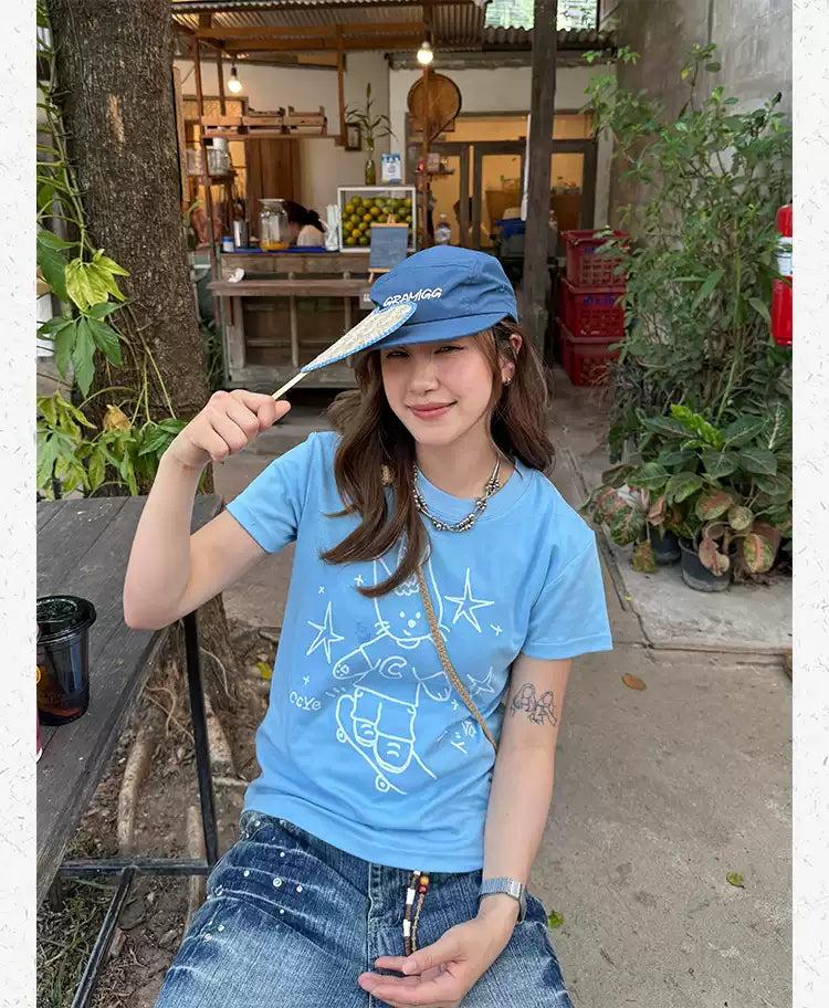 Cat Doodle Print T-Shirt Korean Street Fashion T-Shirt By Made Extreme Shop Online at OH Vault