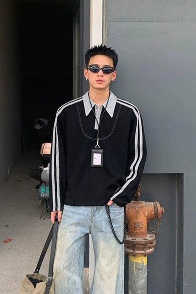 Striped Sleeves Boxy T-Shirt Korean Street Fashion T-Shirt By Poikilotherm Shop Online at OH Vault