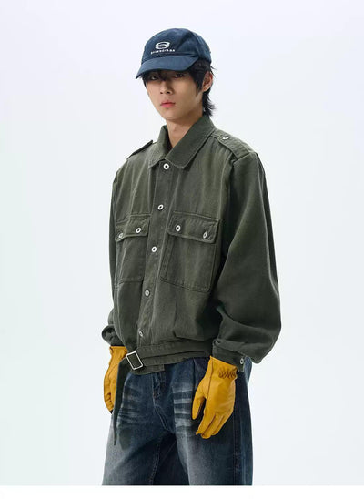 Strap Hem Buttoned Jacket Korean Street Fashion Jacket By 77Flight Shop Online at OH Vault