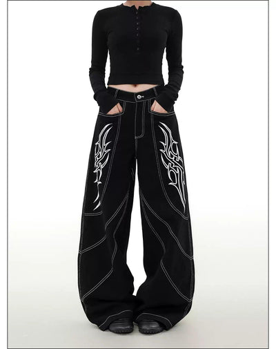 Tribal Stitched Detail Jeans Korean Street Fashion Jeans By Mr Nearly Shop Online at OH Vault