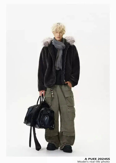 Fleece Fur-Trimmed Hood Jacket Korean Street Fashion Jacket By A PUEE Shop Online at OH Vault