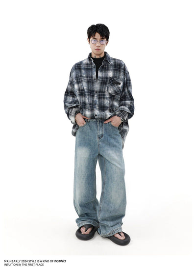 Tie-Dyed Check Flannel Shirt Korean Street Fashion Shirt By Mr Nearly Shop Online at OH Vault