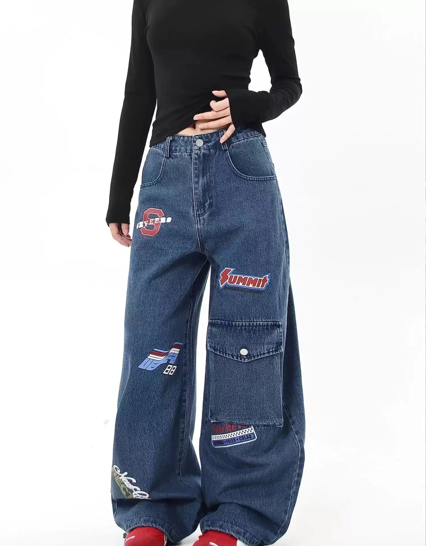 Stamp Print Scimitar Jeans Korean Street Fashion Jeans By Blacklists Shop Online at OH Vault