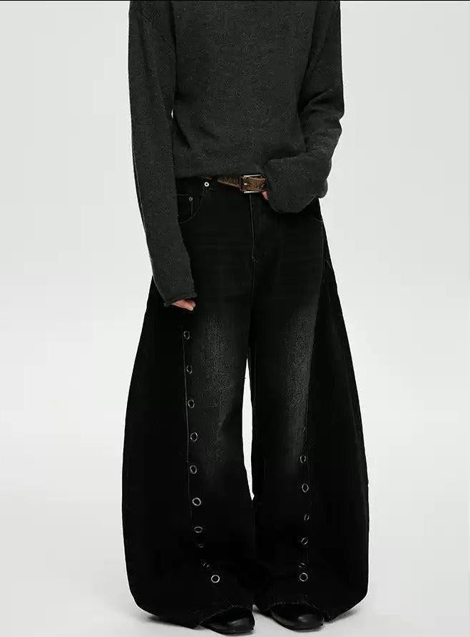 Faded Rivet Buttons Baggy Jeans Korean Street Fashion Jeans By A PUEE Shop Online at OH Vault