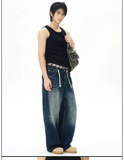 Faded Drawstring Belt Jeans Korean Street Fashion Jeans By 77Flight Shop Online at OH Vault