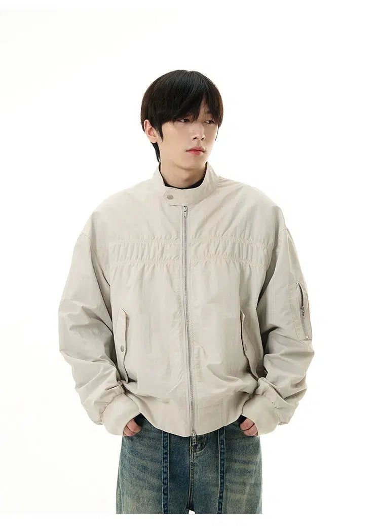 Pleated Flap Pocket Bomber Jacket Korean Street Fashion Jacket By 77Flight Shop Online at OH Vault