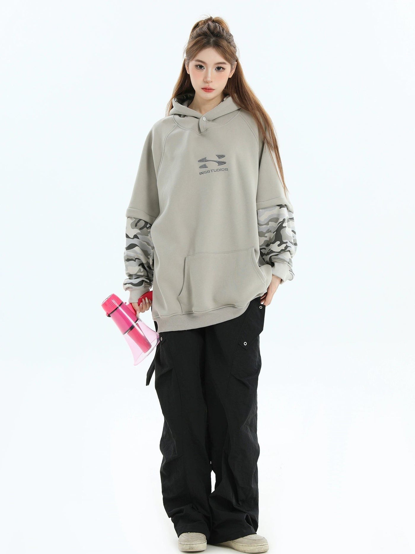 Camouflage Spliced Sleeves Hoodie