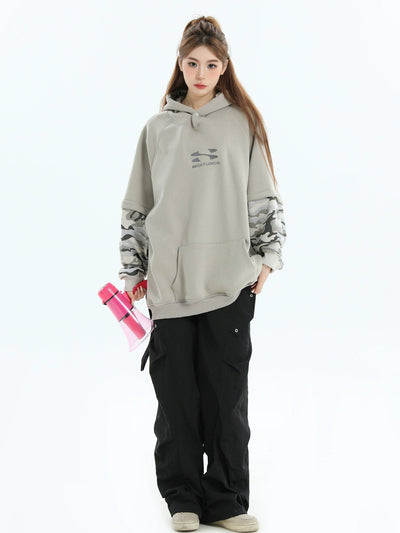 Camouflage Spliced Sleeves Hoodie