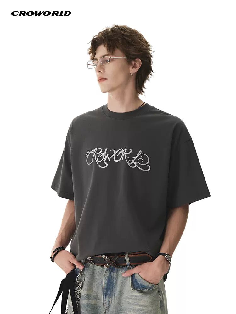 Cursive Logo Print T-Shirt Korean Street Fashion T-Shirt By Cro World Shop Online at OH Vault