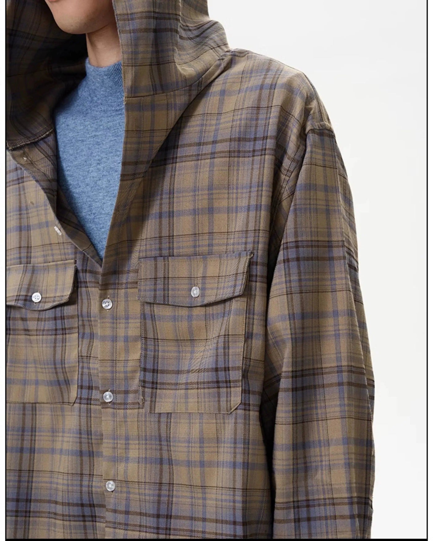 Plaid Buttons Hooded Shirt Korean Street Fashion Shirt By 77Flight Shop Online at OH Vault