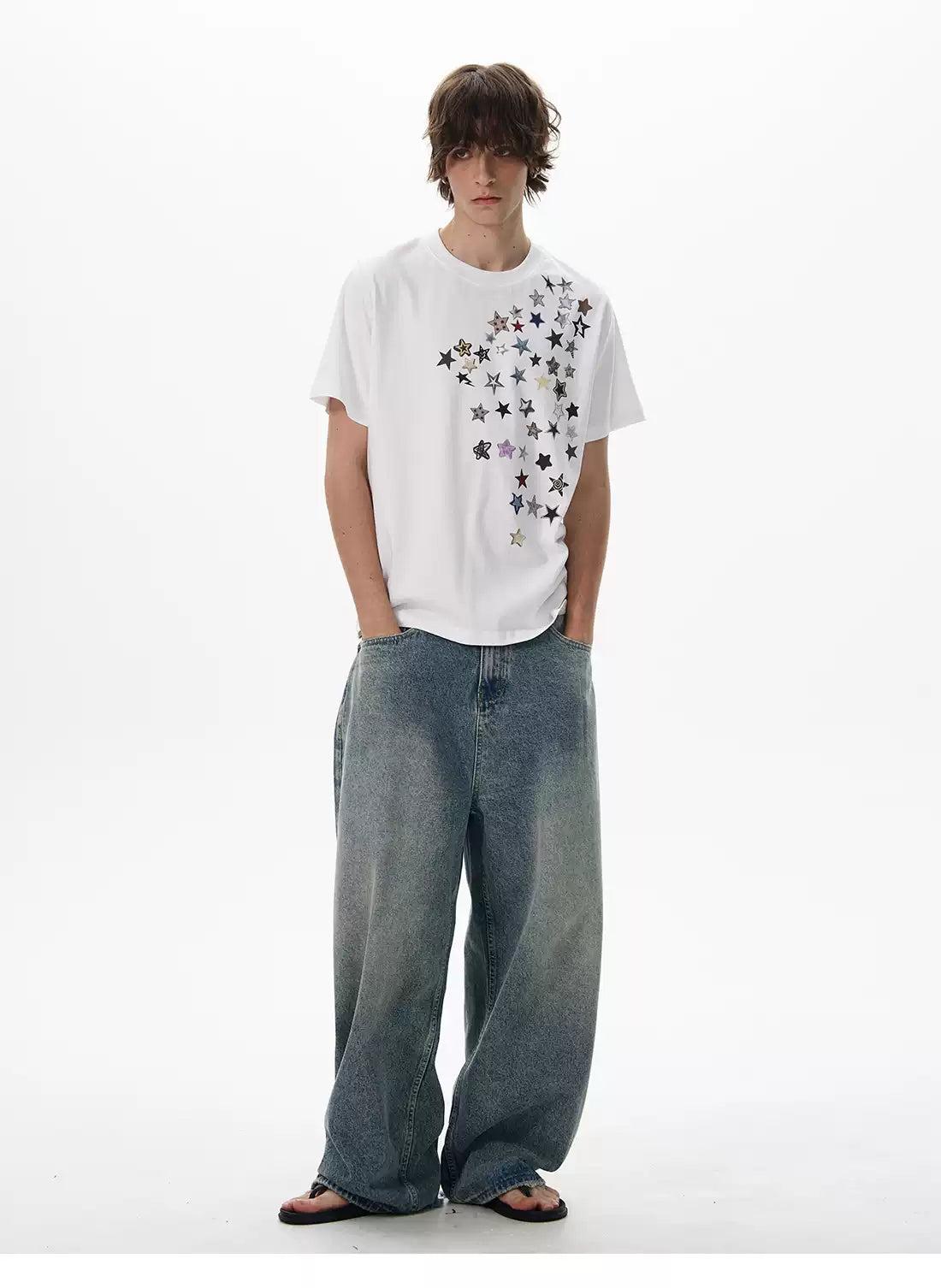 Assorted Stars Detail T-Shirt Korean Street Fashion T-Shirt By 77Flight Shop Online at OH Vault